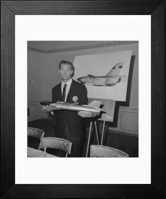 Framed Print : Craig Breedlove Displaying Model of Racing Car Framed Print : Craig Breedlove Displaying Model of Racing Car
