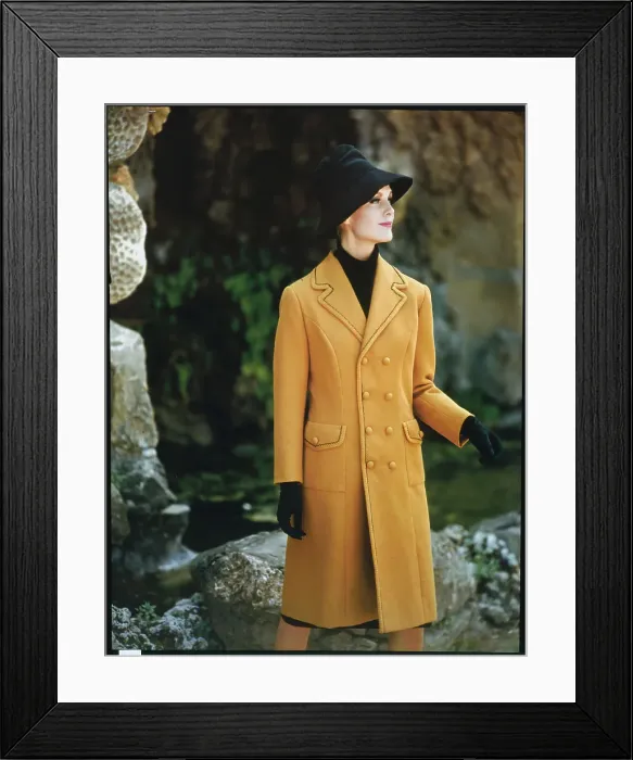 Framed Print : Female Model Posing in Yellow Coat Framed Print : Female Model Posing in Yellow Coat