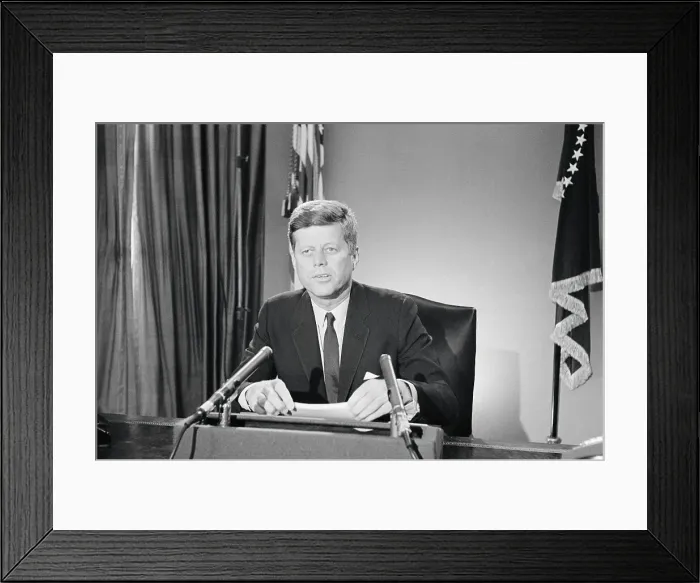 Framed Print : President John F. Kennedy Talking on Test Ban Framed Print : President John F. Kennedy Talking on Test Ban