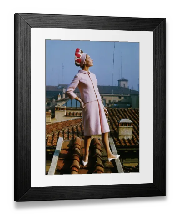 Framed Print : Female Model Posing in Pink Suit on Rooftop Framed Print : Female Model Posing in Pink Suit on Rooftop