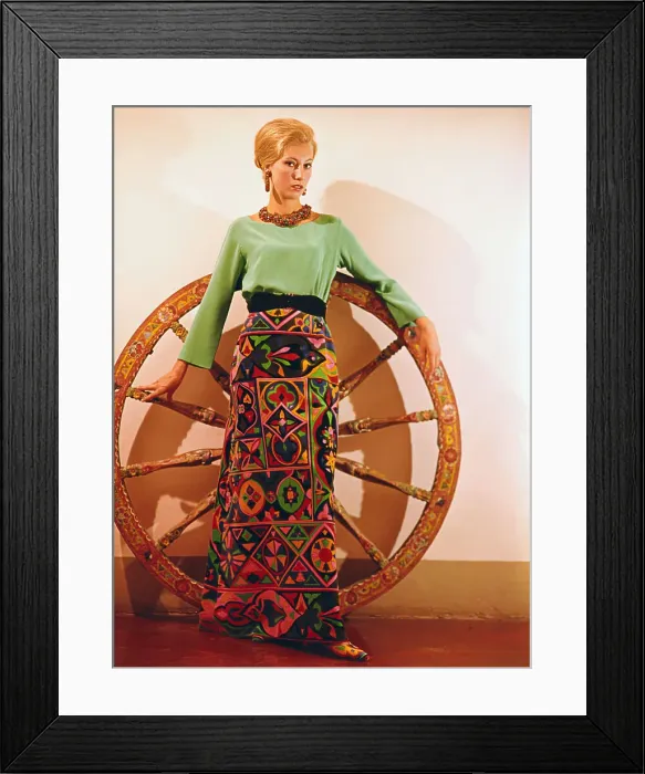 Framed Print : Female Model Posing in Colorful Pucci Maxi Skirt and Blouse Framed Print : Female Model Posing in Colorful Pucci Maxi Skirt and Blouse