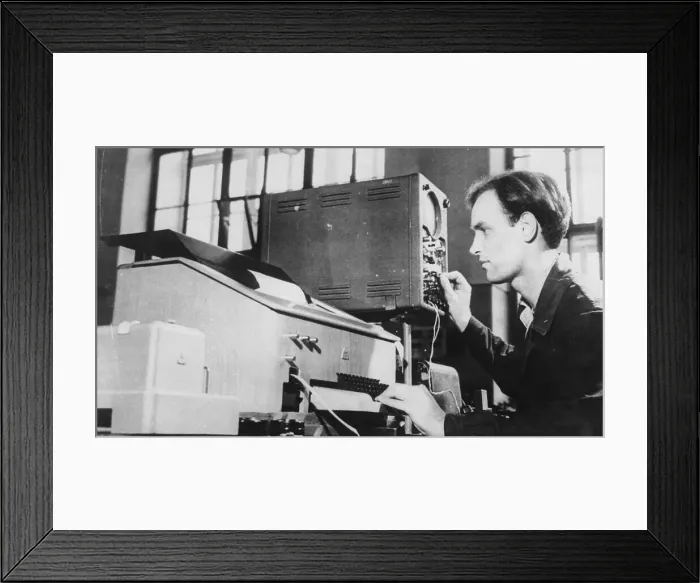 Framed Print : Technician Inspecting Telegraph Framed Print : Technician Inspecting Telegraph