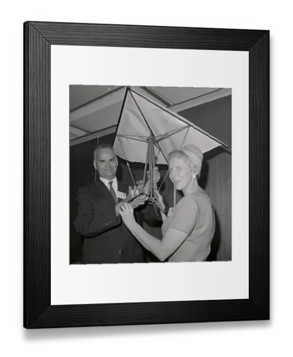 Framed Print : Francis and Gertrude Rogallo Holding Their Kite Model Framed Print : Francis and Gertrude Rogallo Holding Their Kite Model