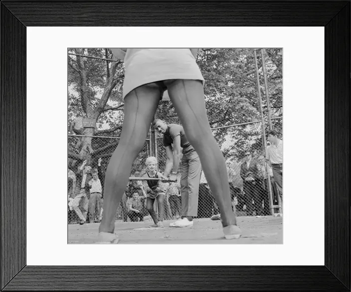 Framed Print : Wilt Chamberlain in Softball Game with Young Women Framed Print : Wilt Chamberlain in Softball Game with Young Women