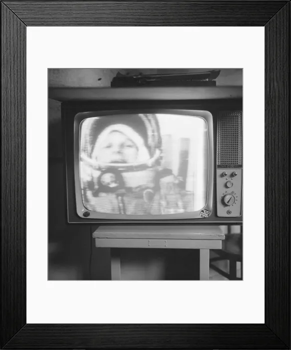 Framed Print : Valentina Tereshkova Smiling on Television Screen Framed Print : Valentina Tereshkova Smiling on Television Screen