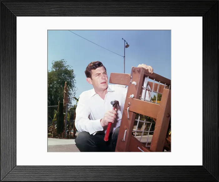 Framed Print : Andy Griffith Repairing Patio Chair Framed Print : Andy Griffith Repairing Patio Chair