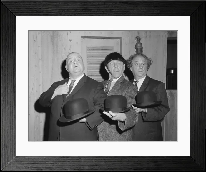 Framed Print : The Three Stooges Holding Bowler Hats Framed Print : The Three Stooges Holding Bowler Hats