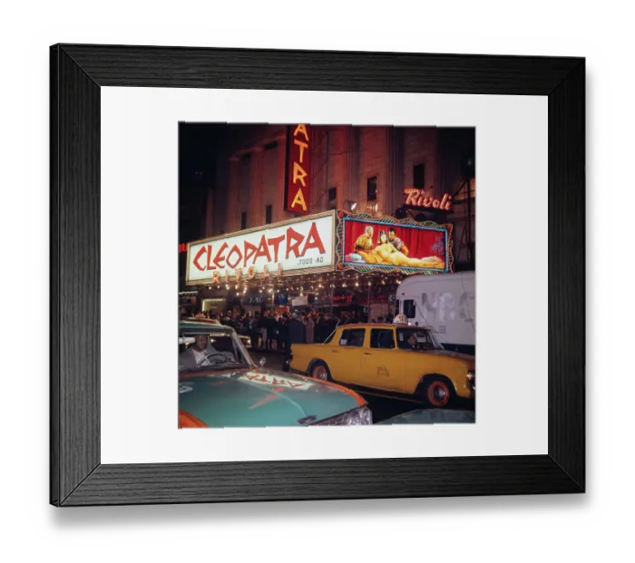 Framed Print : Neon Lit Street with Theater Framed Print : Neon Lit Street with Theater