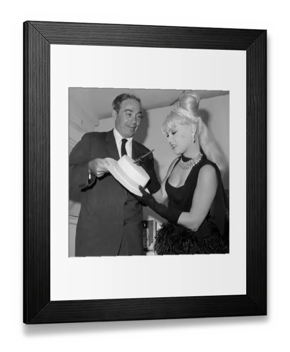 Framed Print : Mamie Van Doren Signing Hat for Governor William Scranton