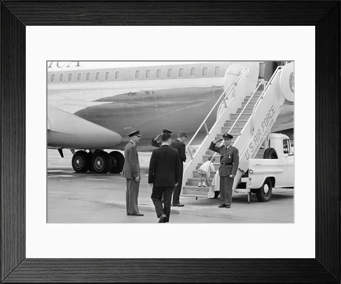 Framed Print : President Kennedy Watching Son Climb Steps of Plane Framed Print : President Kennedy Watching Son Climb Steps of Plane
