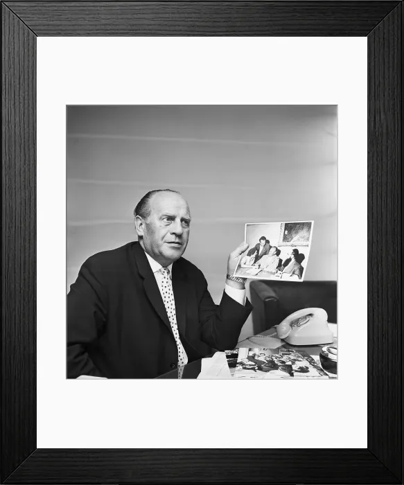 Framed Print : Oskar Schindler Hold Photos of Holocaust Framed Print : Oskar Schindler Hold Photos of Holocaust