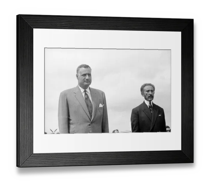 Framed Print : Gamal Abdel Nasser Meeting Haile Selassie Before Conference