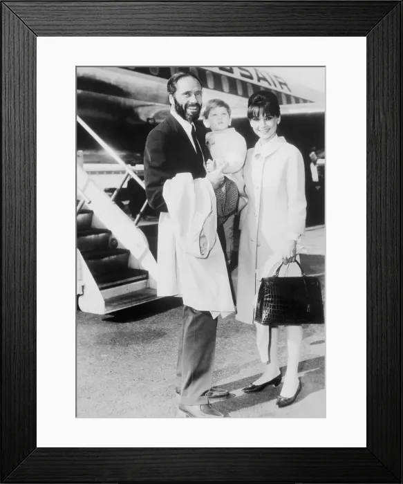 Framed Print : Audrey Hepburn and Family at Airplane Framed Print : Audrey Hepburn and Family at Airplane