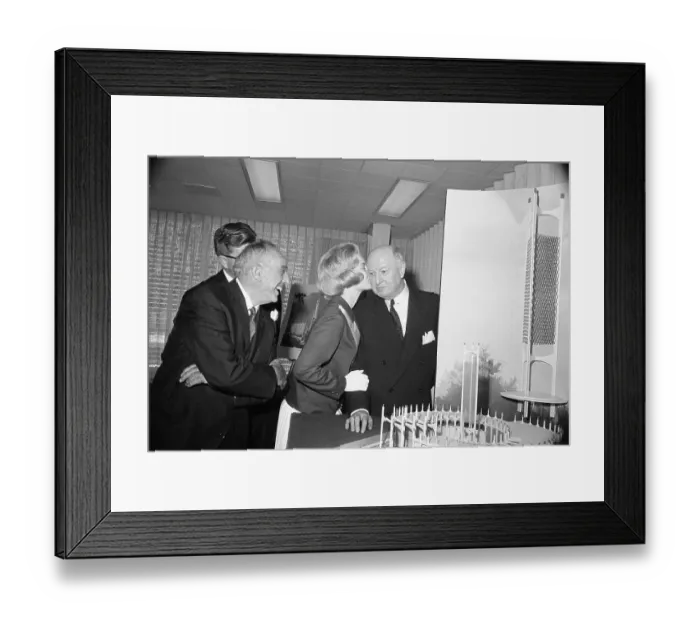 Framed Print : James Farley and Colleagues Looking at Exhibit Framed Print : James Farley and Colleagues Looking at Exhibit