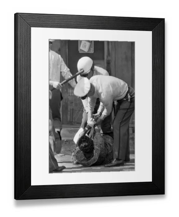 Framed Print : Police Attack Protesting Woman in Birmingham