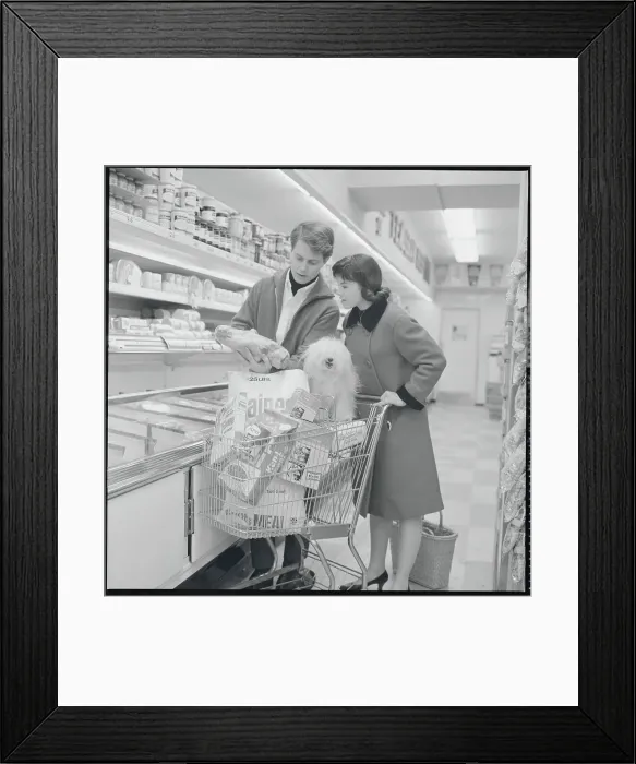Framed Print : Strickler Couple Shopping in Grocery Store Framed Print : Strickler Couple Shopping in Grocery Store
