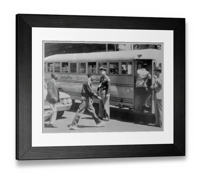 Framed Print : Demonstrators Getting on School Bus