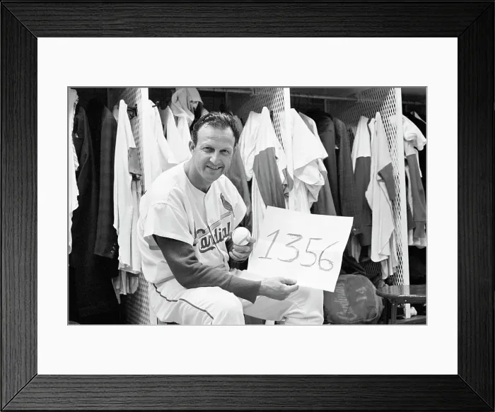 Framed Print : Stan Musial Holding Ball And Sign Framed Print : Stan Musial Holding Ball And Sign
