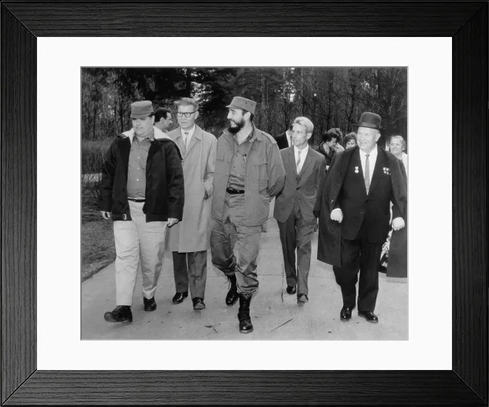 Framed Print : Fidel Castro Walking on Tour With Russian Delegation Framed Print : Fidel Castro Walking on Tour With Russian Delegation