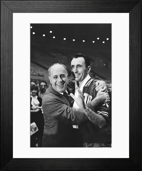 Framed Print : Red Auerbach Hugging Bob Cousy Framed Print : Red Auerbach Hugging Bob Cousy
