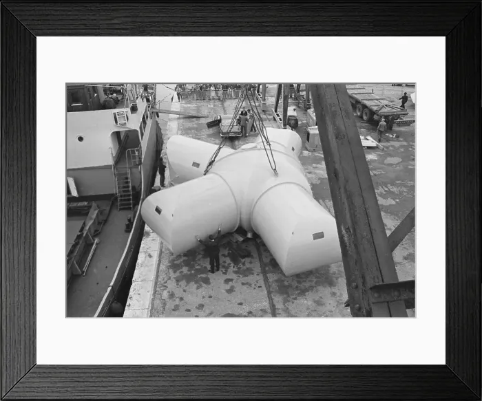 Framed Print : Portable House Structure Being Placed on Ship