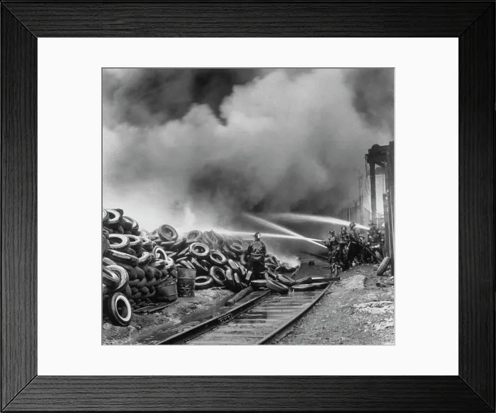 Framed Print : Tires Burn at Major Scrap Rubber Company Framed Print : Tires Burn at Major Scrap Rubber Company