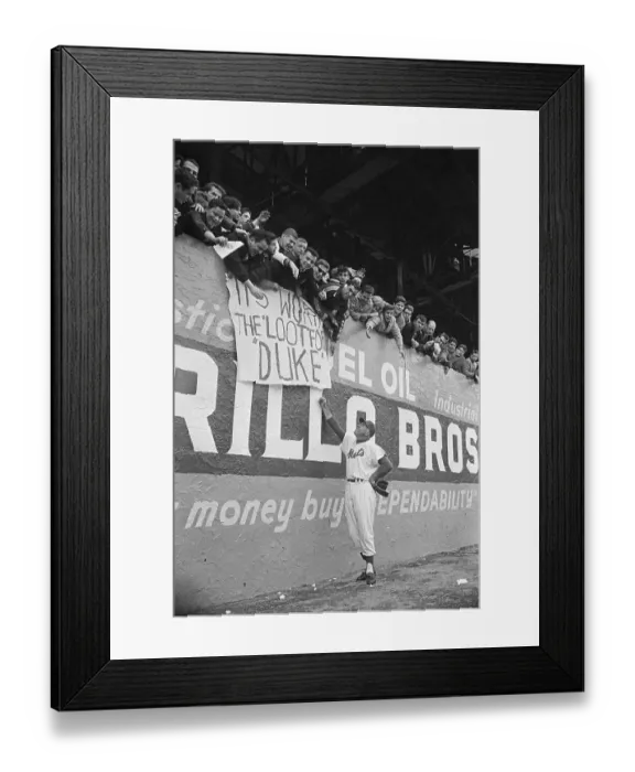 Framed Print : Duke Snider Acknowledges Fans with Duke Banner Framed Print : Duke Snider Acknowledges Fans with Duke Banner
