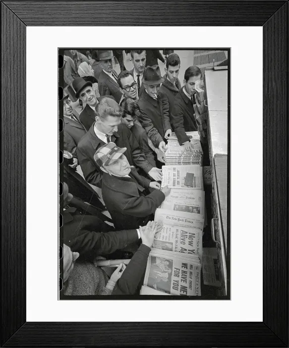 Framed Print : People Crowding Newsstand with All NY Papers After Strike Framed Print : People Crowding Newsstand with All NY Papers After Strike