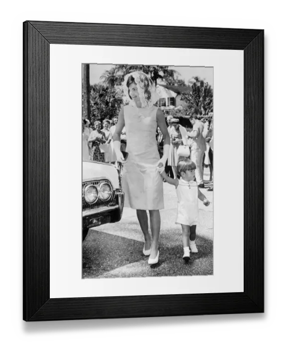 Framed Print : Jacqueline Bouvier Kennedy Walking with Young John Fitzgerald Jr Framed Print : Jacqueline Bouvier Kennedy Walking with Young John Fitzgerald Jr