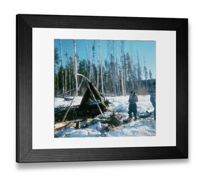 Framed Print : Plane Crash Survivors at Lean-To Camp Framed Print : Plane Crash Survivors at Lean-To Camp