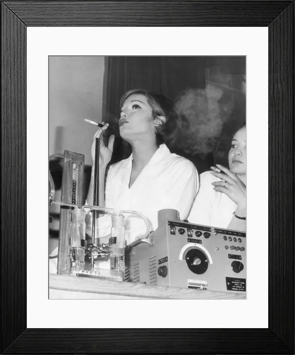 Framed Print : Girls at Cigarette Filter Demonstration Framed Print : Girls at Cigarette Filter Demonstration