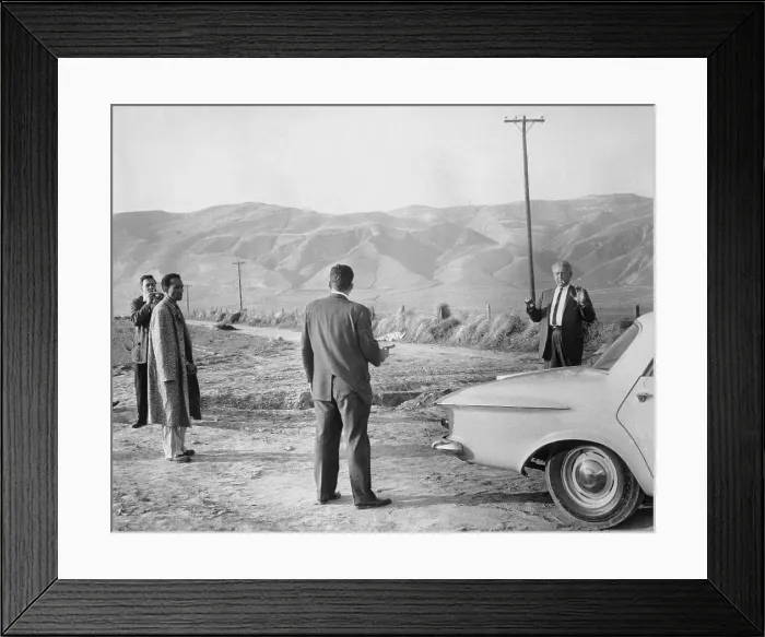 Framed Print : Policemen Re-Enact Crime Framed Print : Policemen Re-Enact Crime