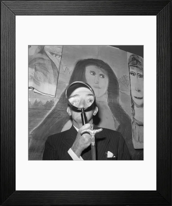 Framed Print : Salvador Dali Looking Through a Magnifying Glass with Amateur Mona Lisa's Framed Print : Salvador Dali Looking Through a Magnifying Glass with Amateur Mona Lisa's