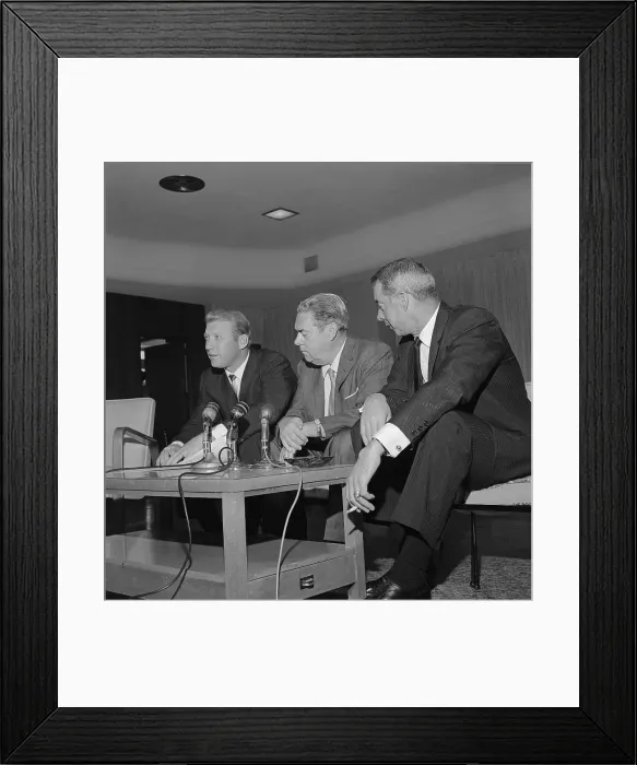 Framed Print : Mickey Mantle Sitting at Microphones at His Contract Signing Framed Print : Mickey Mantle Sitting at Microphones at His Contract Signing