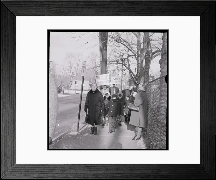 Framed Print : Segregation Protesters Picketing Near School Framed Print : Segregation Protesters Picketing Near School