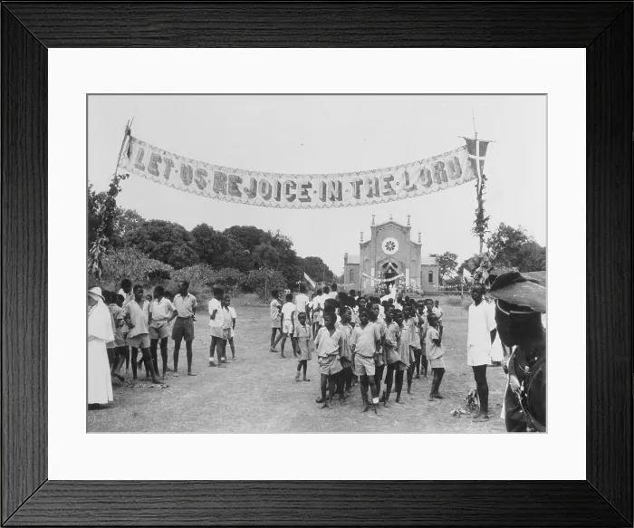 Framed Print : Youth Congregated Under Religious Banner in Sudan Framed Print : Youth Congregated Under Religious Banner in Sudan