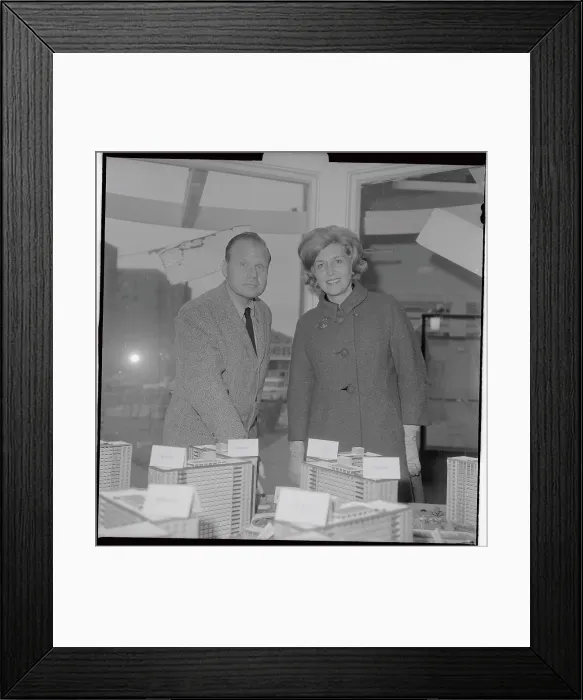 Framed Print : Samuel LeFrak and Wife Standing with Building Models Framed Print : Samuel LeFrak and Wife Standing with Building Models