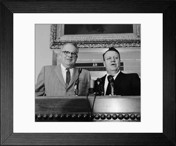 Framed Print : Hugh Burns and Jesse Unruh During News Conference Framed Print : Hugh Burns and Jesse Unruh During News Conference