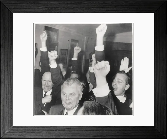 Framed Print : Supporters Cheering for John Diefenbaker Framed Print : Supporters Cheering for John Diefenbaker