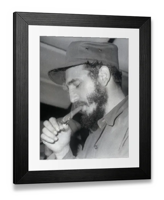 Framed Print : Fidel Castro Lighting a Cigar Framed Print : Fidel Castro Lighting a Cigar