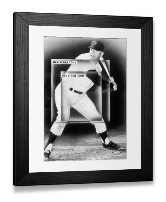 Framed Print : Mickey Mantle Demonstrating Change in Strike Zones Framed Print : Mickey Mantle Demonstrating Change in Strike Zones