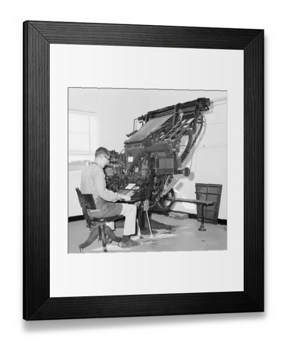 Framed Print : Student Using Linotype Machine Framed Print : Student Using Linotype Machine