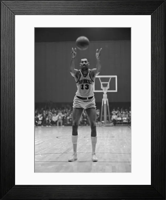 Framed Print : Wilt Chamberlain Tossing Basketball