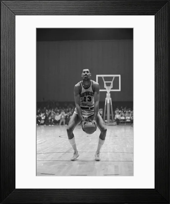 Framed Print : Wilt Chamberlain with Basketball Between Knees Framed Print : Wilt Chamberlain with Basketball Between Knees