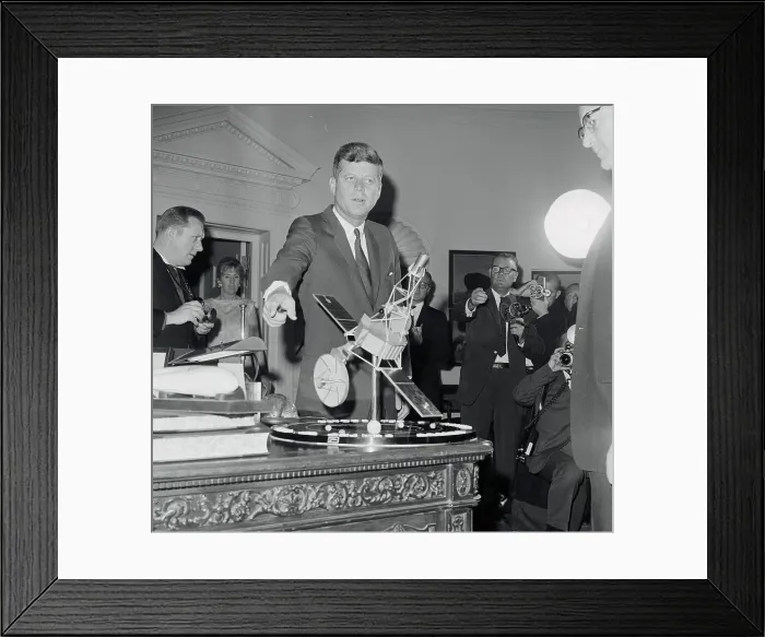 Framed Print : John Kennedy Looking at the Mariner II Framed Print : John Kennedy Looking at the Mariner II