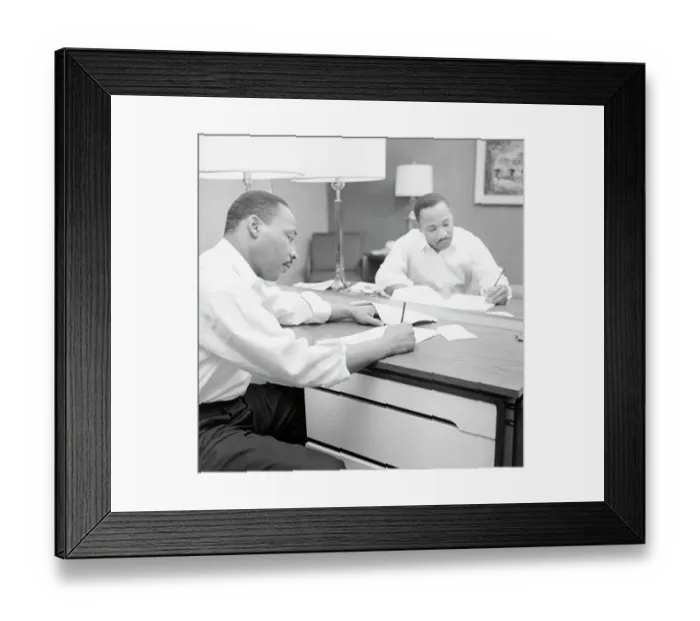 Framed Print : Martin Luther King Sitting at a Hotel Desk Framed Print : Martin Luther King Sitting at a Hotel Desk