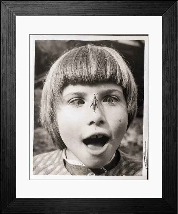 Framed Print : Girl with Grasshopper on Her Nose Framed Print : Girl with Grasshopper on Her Nose