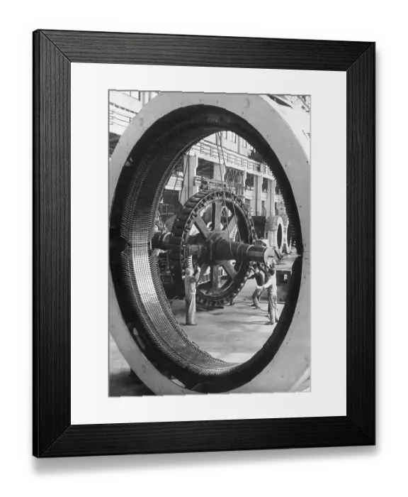 Framed Print : Workers Framed By Round Object / Electric Framed Print : Workers Framed By Round Object / Electric