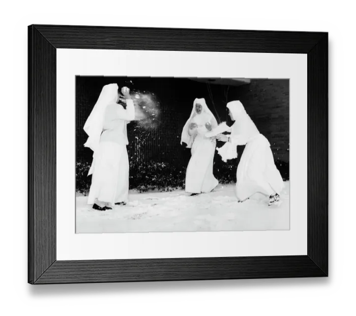 Framed Print : Nuns Playing in Snow