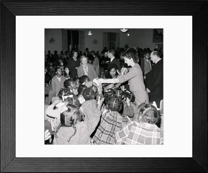 Framed Print : Jacqueline Kennedy Giving Gifts to Homeless Children Framed Print : Jacqueline Kennedy Giving Gifts to Homeless Children